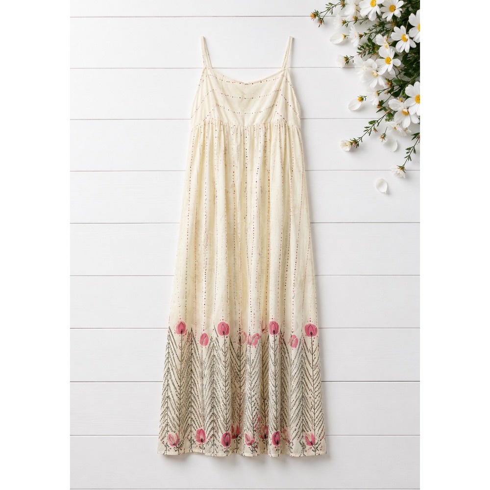 Beige‎ Y2K maxi dress with pink and black polka dots Cottage